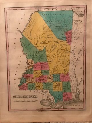 1823 Hand Colored Map Of Mississippi With Some Indian Lands