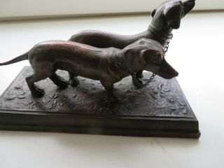 Exquisite Antique French Copper Bronze Pair Dachshunds Figurine