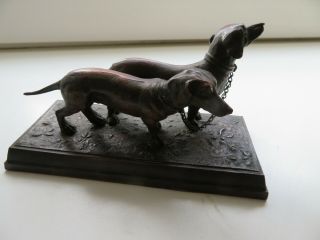 Exquisite Antique French Copper Bronze Pair Dachshunds Figurine 2