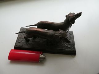 Exquisite Antique French Copper Bronze Pair Dachshunds Figurine 4