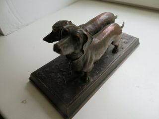 Exquisite Antique French Copper Bronze Pair Dachshunds Figurine 6
