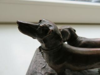 Exquisite Antique French Copper Bronze Pair Dachshunds Figurine 9