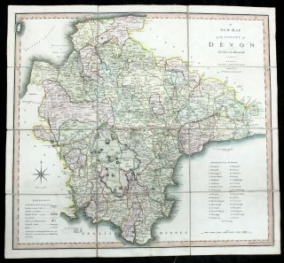 Georgian Antique Map Of Devon By C Smith,  1804 With Slip Case