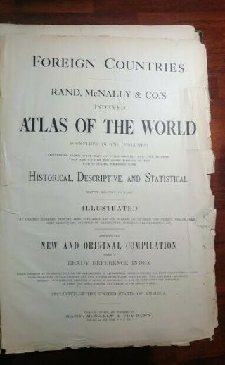 ANTIQUE 1897 LARGE RAND MCNALLY INDEXED ATLAS OF THE WORLD Hardcover Gold Leaf 2