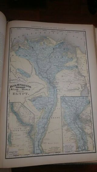 ANTIQUE 1897 LARGE RAND MCNALLY INDEXED ATLAS OF THE WORLD Hardcover Gold Leaf 6