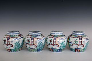 Chinese Pair Clash Color Porcelain Four Kings Characters Tea Caddies 4