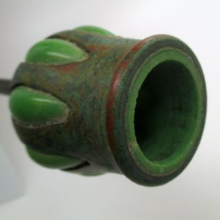 TALL Antique TIFFANY STUDIOS Candlestick BRONZE Green Glass NOUVEAU Arrts Crafts 3