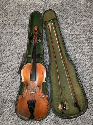 Antique Violin 1927 Norwegian Hardanger Fiddle Case Scroll Is A Face Head