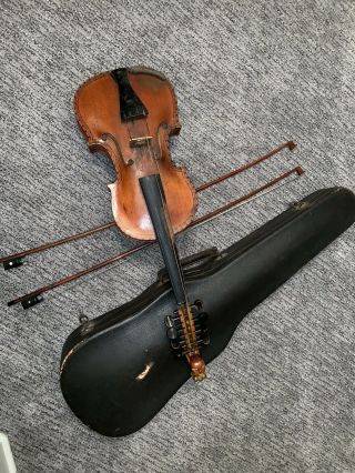 Antique Violin 1927 Norwegian Hardanger Fiddle Case Scroll is a Face Head 8