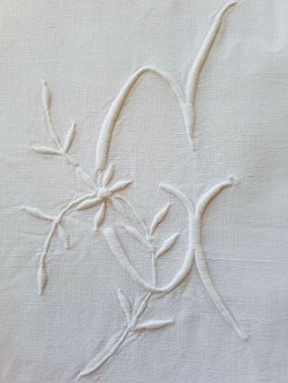 Antique French PURE LINEN sheet hand embroidered monogrammed HUGE Monogram CA AC 3