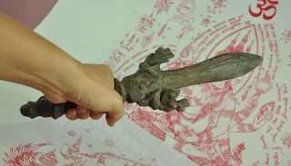 Antique Bronze King Khan Garuda Dagger Knife Sword Thai Khmer Ancient Amulet 11