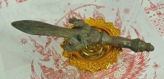 Antique Bronze King Khan Garuda Dagger Knife Sword Thai Khmer Ancient Amulet 2