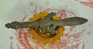 Antique Bronze King Khan Garuda Dagger Knife Sword Thai Khmer Ancient Amulet 3