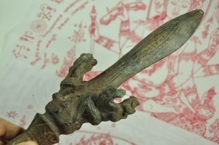 Antique Bronze King Khan Garuda Dagger Knife Sword Thai Khmer Ancient Amulet 4