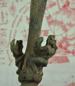 Antique Bronze King Khan Garuda Dagger Knife Sword Thai Khmer Ancient Amulet 5