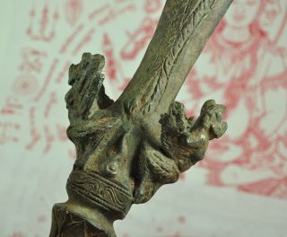 Antique Bronze King Khan Garuda Dagger Knife Sword Thai Khmer Ancient Amulet 6