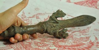 Antique Bronze King Khan Garuda Dagger Knife Sword Thai Khmer Ancient Amulet 7