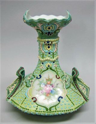 Gorgeous Early Nippon Hand - Painted & Beaded (moriage) Vase C.  1880 Japanese