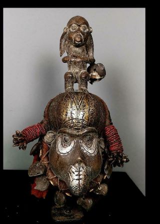 Old Tribal Bulu Fetish Mask With Carved Figure - - Cameroon Bn 30