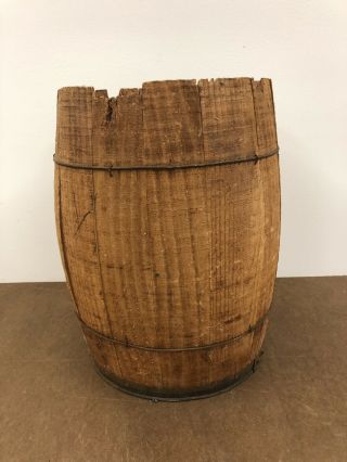 Vintage Wood Nail Keg Rustic Barrel Bin Trash Can Country Farm Decor Industrial