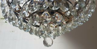 Antique Vintage French Basket Style Brass & Crystals LARGE Chandelier Lighting 9