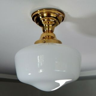 Semi - Flush Schoolhouse Light.  Vintage Opal Shade.  Custom Solid Brass Fixture 4