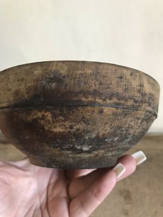 BEST EARLY Antique Small Wooden Bowl Footed Lip Patina Diminutive 19th C AAFA 2