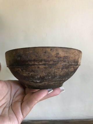 BEST EARLY Antique Small Wooden Bowl Footed Lip Patina Diminutive 19th C AAFA 4