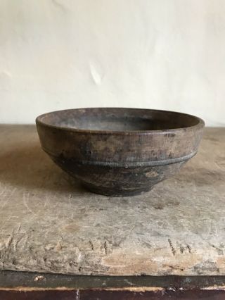BEST EARLY Antique Small Wooden Bowl Footed Lip Patina Diminutive 19th C AAFA 7