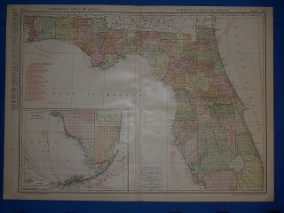Vintage 1914 Florida Map Old Antique Atlas Map