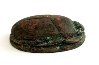 Very Rare Bronze Scarab Beetle Amulet Egypt Ancient Antique W/t Hieroglyphics