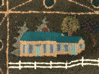 Signed Vintage American Folk Art Pictorial Sheep Hooked Rug Cleland Selby 1990 4