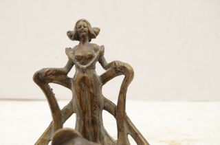 pair Antique Art Nouveau nude Woman Inkwell w lids brass vintage lady figural 2