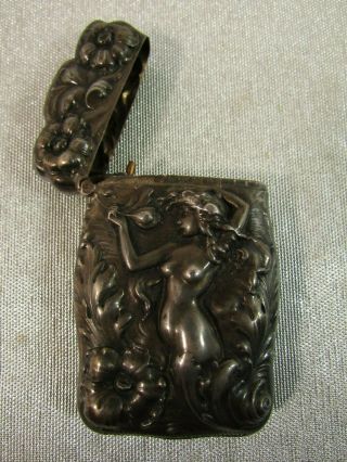 Antique Sterling Silver Match Safe Art Nouveau Vesta Nude Woman Depiction Beauty 3