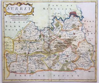 Antique Map Of Surrey C1695 By Robert Morden Engraved,  Hand Colour