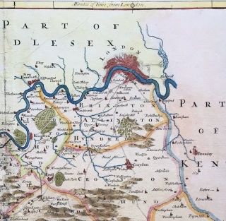 Antique Map of SURREY c1695 by Robert Morden engraved,  hand colour 2