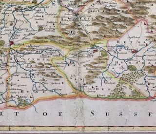 Antique Map of SURREY c1695 by Robert Morden engraved,  hand colour 4