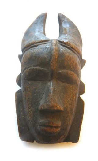Vintage Senufo Passport Mask With Horned Crest - 3 5/16 " Tall (a)