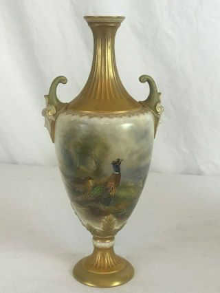 Vase.  Royal Worcester Signed By James Stinton.  Game Birds Pheasants.  1911