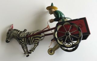 LEHMANN GERMAN CLOCKWORK TIN TOY CLOWN on 3 WHEELER c1927 2