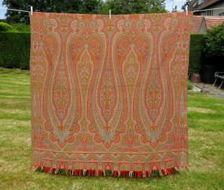 Antique Victorian Double Sided Wool Paisley Shawl / Throw