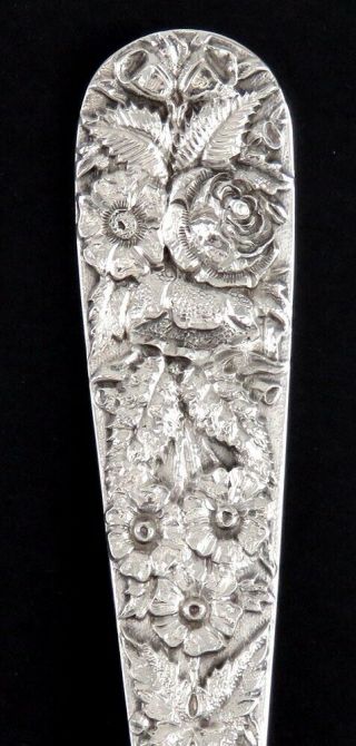 Antique Heavy Sterling Silver Kirk & Son Repousse Flower Stuffing/Serving Spoon 2