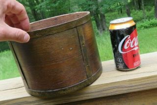 Rare Bent wood and metal primitive round storage box GRAIN MEASURE? 10