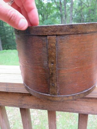 Rare Bent wood and metal primitive round storage box GRAIN MEASURE? 3