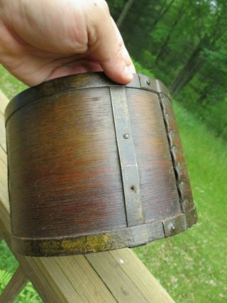 Rare Bent wood and metal primitive round storage box GRAIN MEASURE? 7