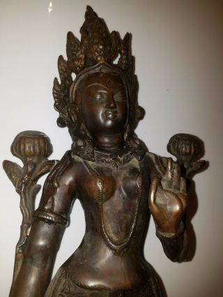 antique Sino - Tibetan ? Buddhist bronze statue FEMALE GODDESS DEITY 10