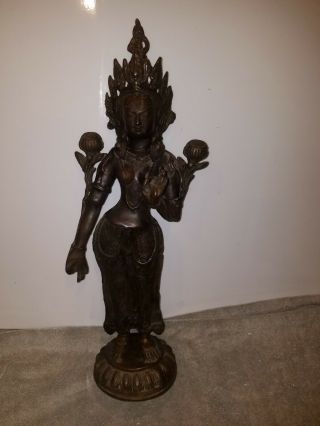 antique Sino - Tibetan ? Buddhist bronze statue FEMALE GODDESS DEITY 11