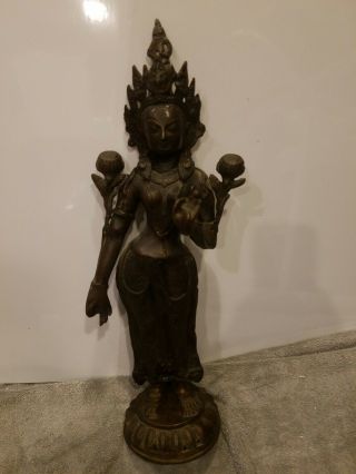 Antique Sino - Tibetan ? Buddhist Bronze Statue Female Goddess Deity