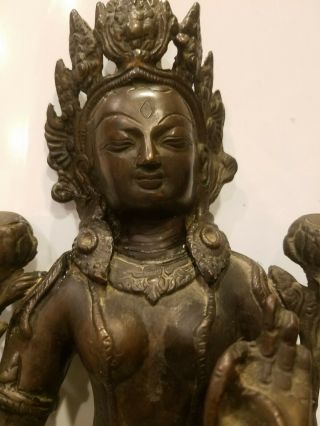 antique Sino - Tibetan ? Buddhist bronze statue FEMALE GODDESS DEITY 9