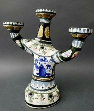 Mid - Century Modern Art Pottery Candelabra Candle Holder Signed
